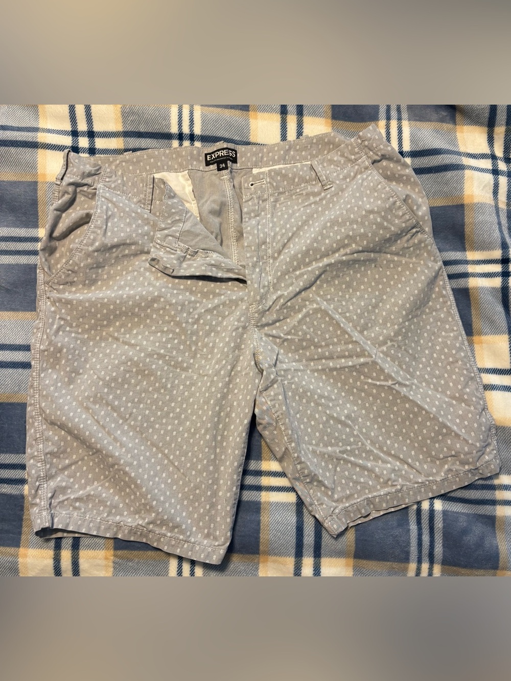 Express Light Gray Dot-Print Flat Front Men's Shorts